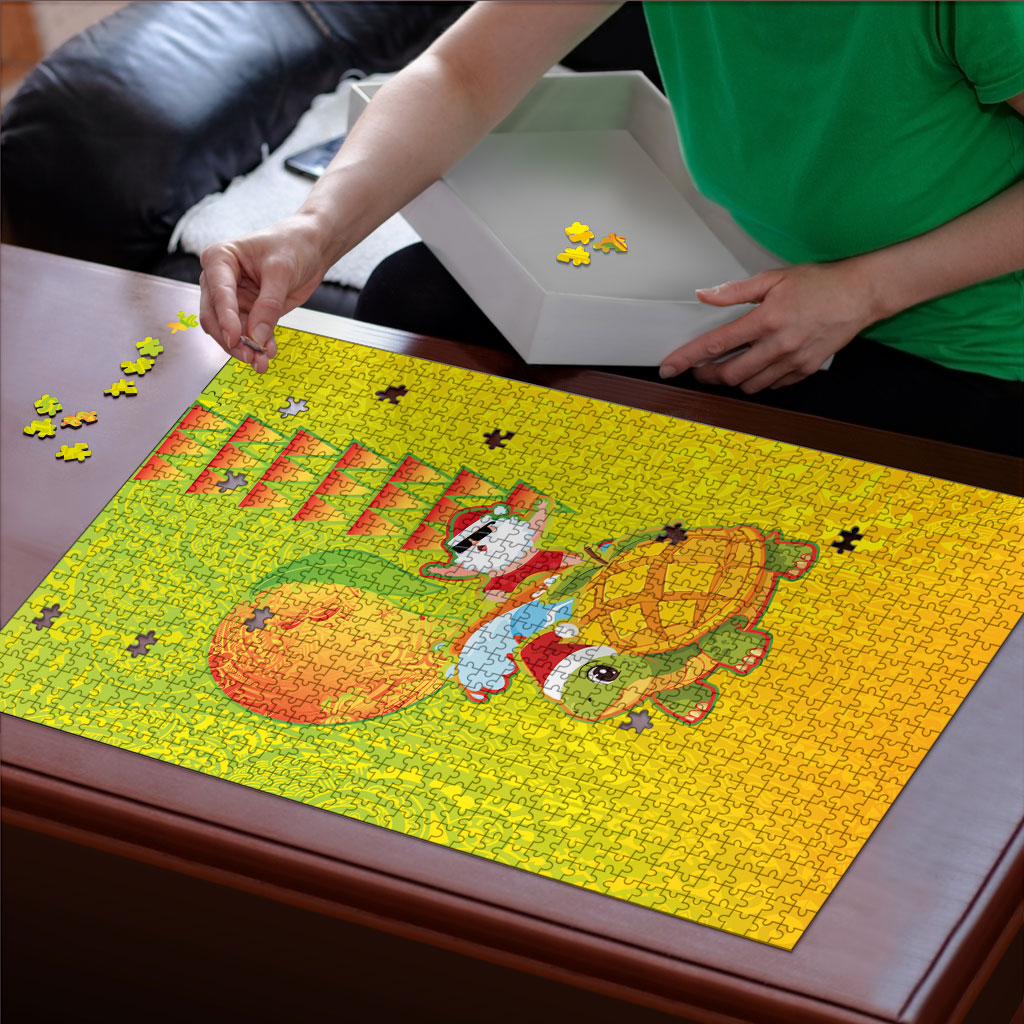 Hawaiian Mango Mele Kalikimaka Puzzle Santa Claus Surfing with Turtle Mango Christmas