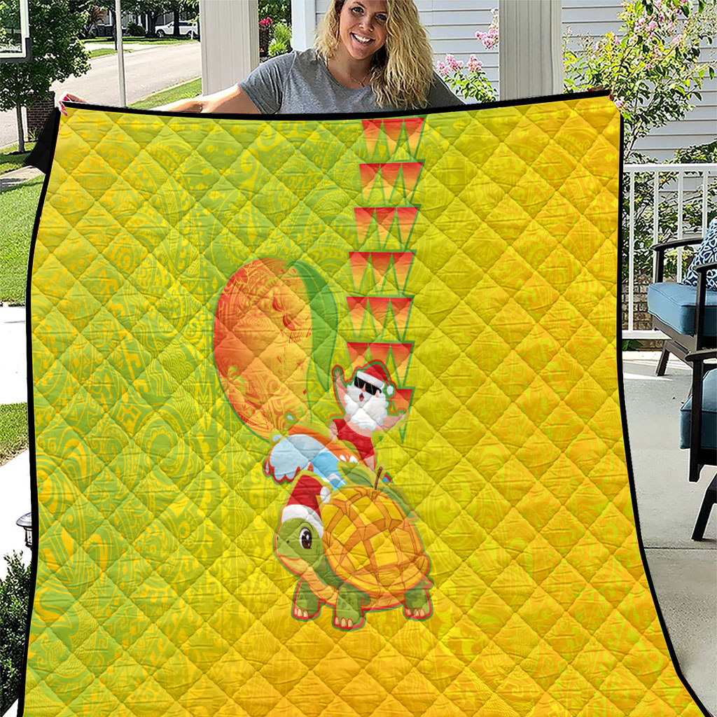 Hawaiian Mango Mele Kalikimaka Quilt Santa Claus Surfing with Turtle Mango Christmas
