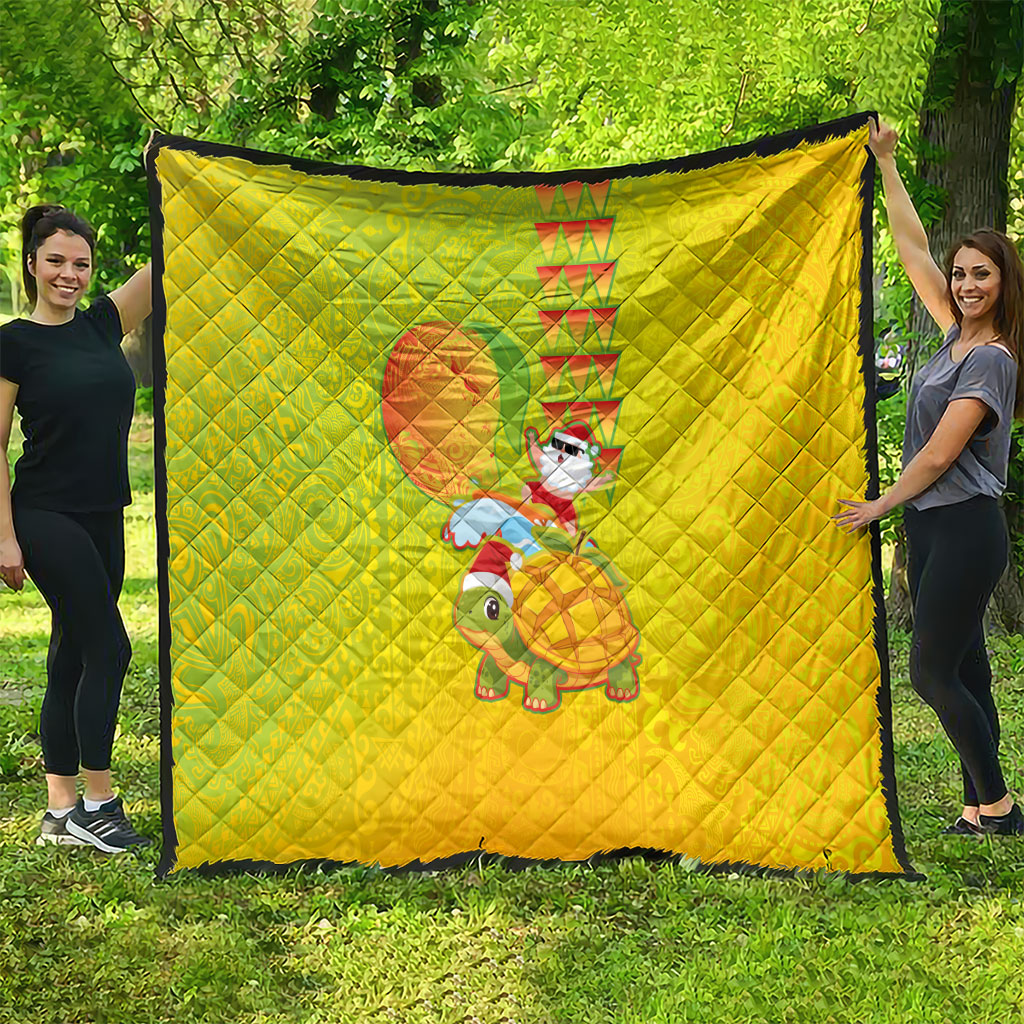 Hawaiian Mango Mele Kalikimaka Quilt Santa Claus Surfing with Turtle Mango Christmas