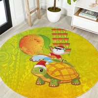 Hawaiian Mango Mele Kalikimaka Round Carpet Santa Claus Surfing with Turtle Mango Christmas