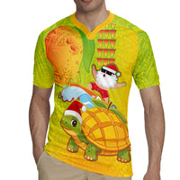 Hawaiian Mango Mele Kalikimaka Rugby Jersey Santa Claus Surfing with Turtle Mango Christmas