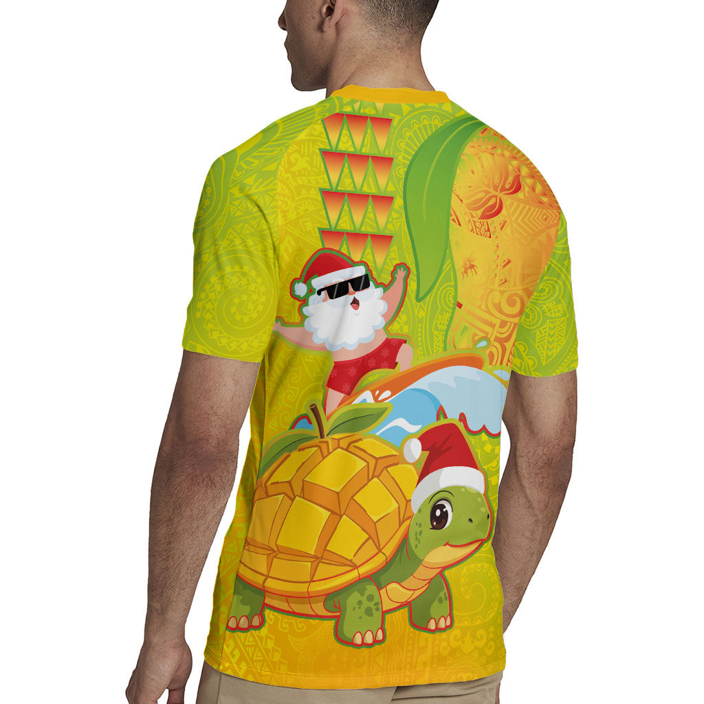 Hawaiian Mango Mele Kalikimaka Rugby Jersey Santa Claus Surfing with Turtle Mango Christmas