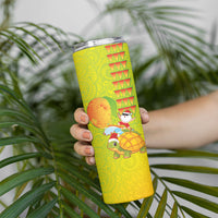 Hawaiian Mango Mele Kalikimaka Skinny Tumbler Santa Claus Surfing with Turtle Mango Christmas