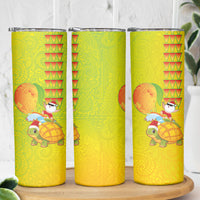 Hawaiian Mango Mele Kalikimaka Skinny Tumbler Santa Claus Surfing with Turtle Mango Christmas