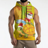 Hawaiian Mango Mele Kalikimaka Sleeveless Hoodie Santa Claus Surfing with Turtle Mango Christmas