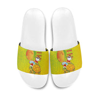 Hawaiian Mango Mele Kalikimaka Slide Sandals Santa Claus Surfing with Turtle Mango Christmas