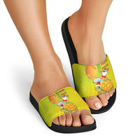 Hawaiian Mango Mele Kalikimaka Slide Sandals Santa Claus Surfing with Turtle Mango Christmas