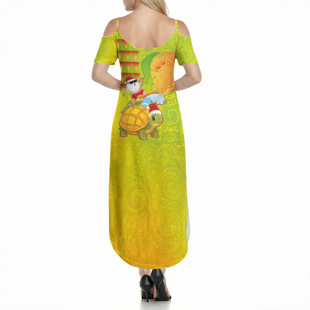 Hawaiian Mango Mele Kalikimaka Summer Maxi Dress Santa Claus Surfing with Turtle Mango Christmas