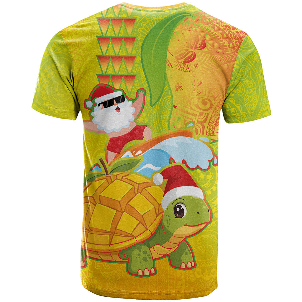 Hawaiian Mango Mele Kalikimaka T Shirt Santa Claus Surfing with Turtle Mango Christmas