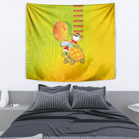 Hawaiian Mango Mele Kalikimaka Tapestry Santa Claus Surfing with Turtle Mango Christmas