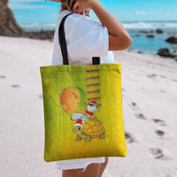 Hawaiian Mango Mele Kalikimaka Tote Bag Santa Claus Surfing with Turtle Mango Christmas