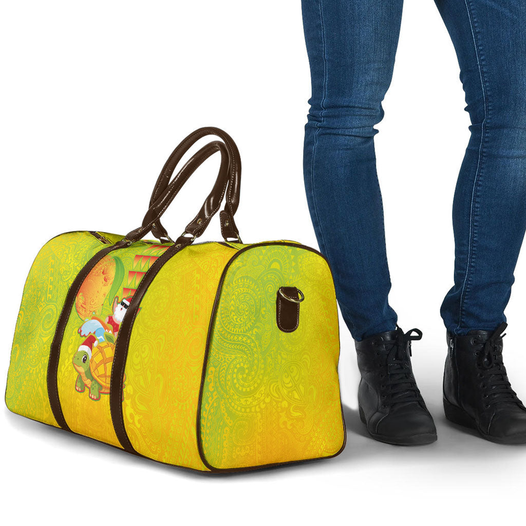 Hawaiian Mango Mele Kalikimaka Travel Bag Santa Claus Surfing with Turtle Mango Christmas