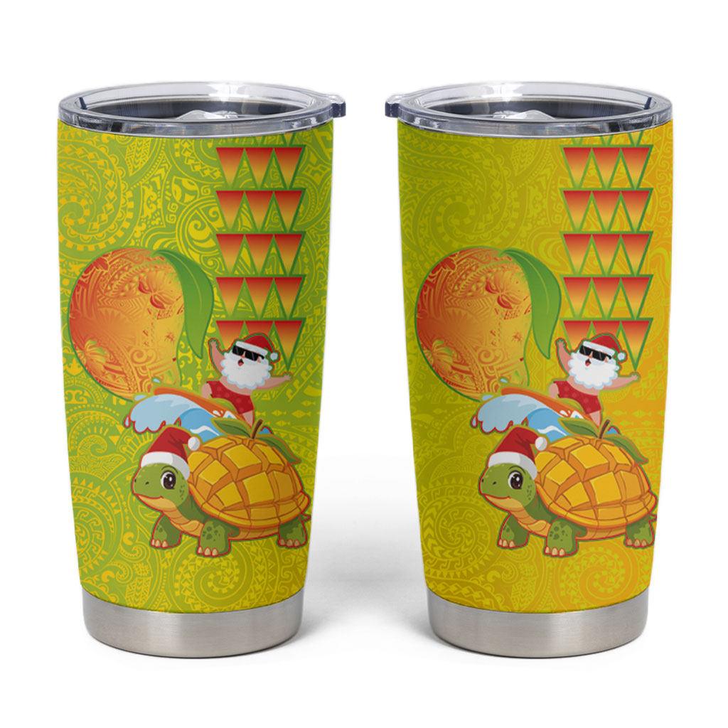 Hawaiian Mango Mele Kalikimaka Tumbler Cup Santa Claus Surfing with Turtle Mango Christmas
