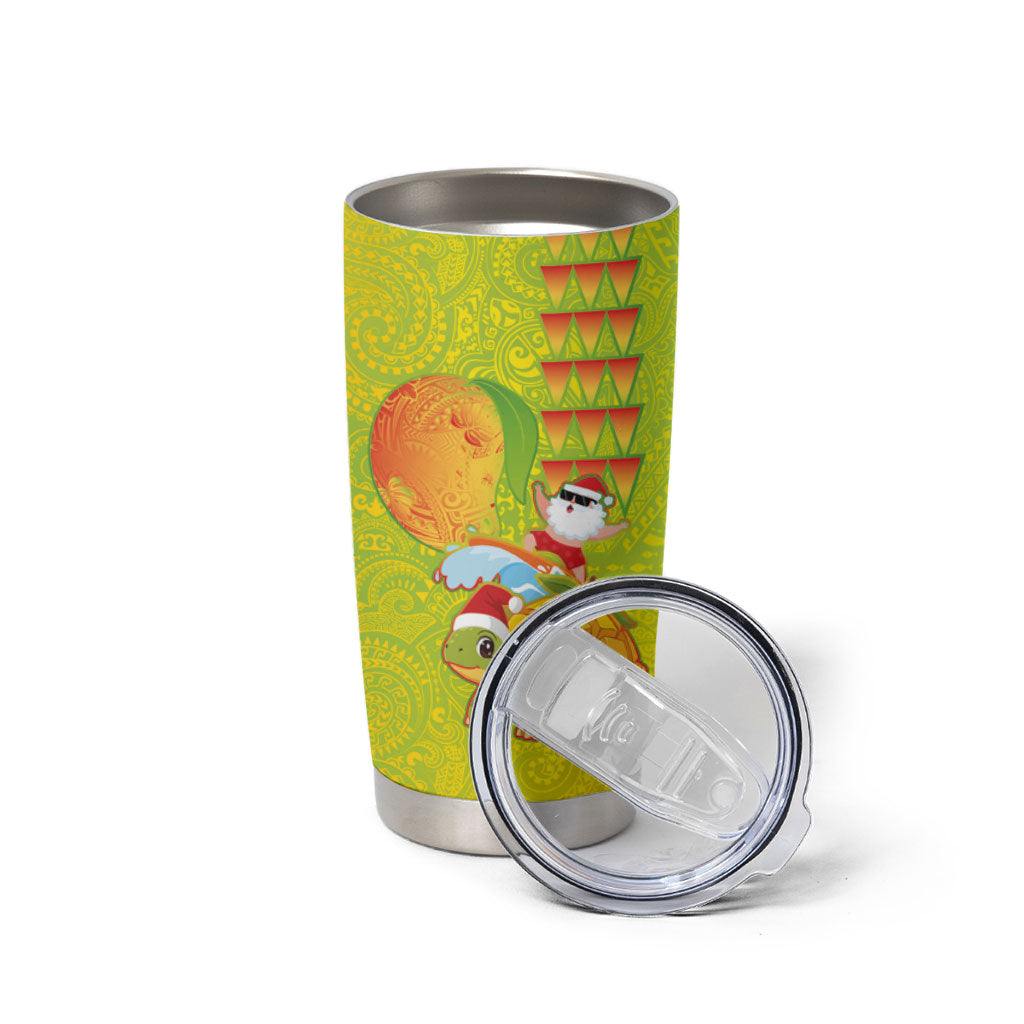 Hawaiian Mango Mele Kalikimaka Tumbler Cup Santa Claus Surfing with Turtle Mango Christmas