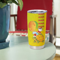 Hawaiian Mango Mele Kalikimaka Tumbler Cup Santa Claus Surfing with Turtle Mango Christmas
