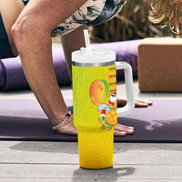 Hawaiian Mango Mele Kalikimaka Tumbler With Handle Santa Claus Surfing with Turtle Mango Christmas