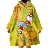 Hawaiian Mango Mele Kalikimaka Wearable Blanket Hoodie Santa Claus Surfing with Turtle Mango Christmas