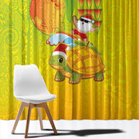 Hawaiian Mango Mele Kalikimaka Window Curtain Santa Claus Surfing with Turtle Mango Christmas
