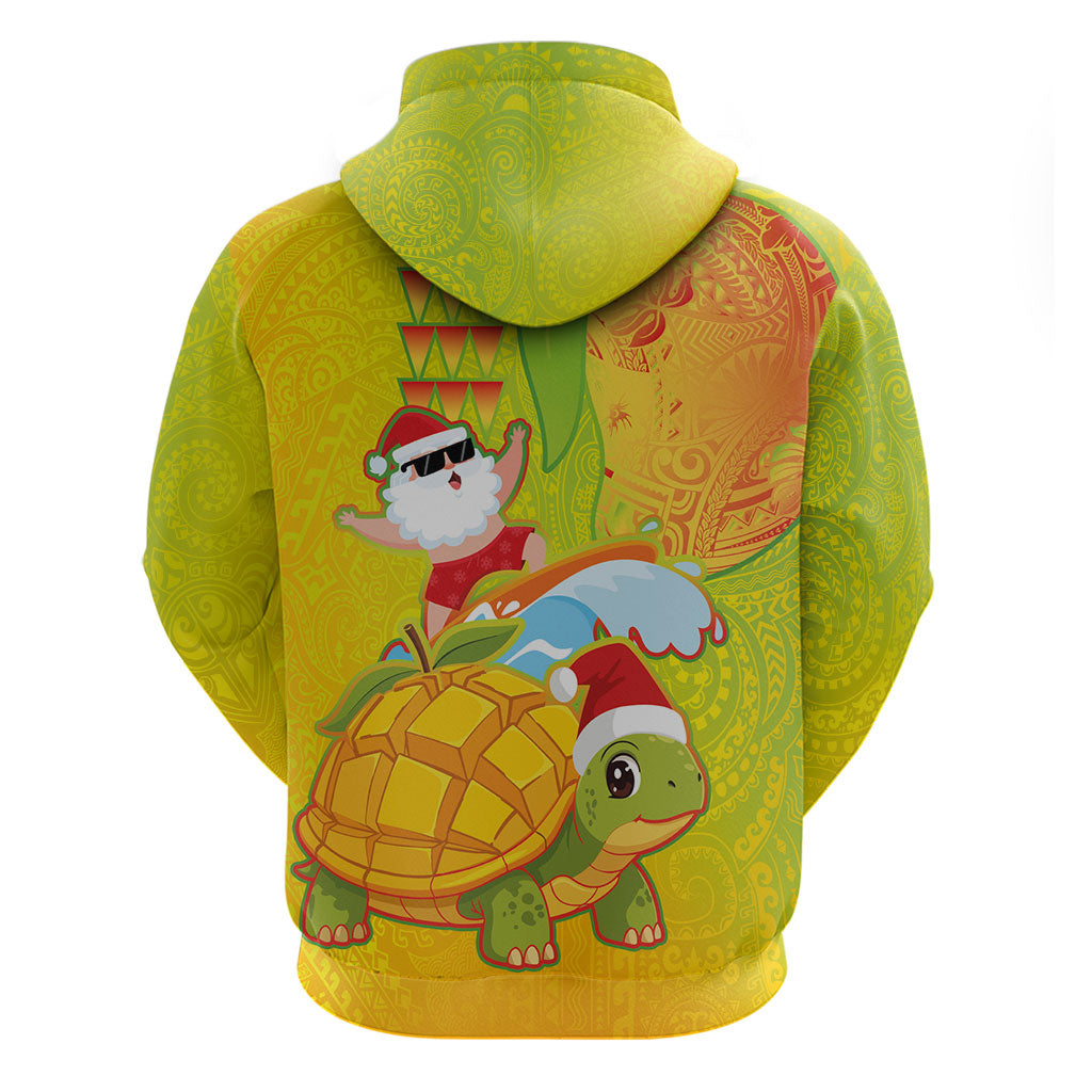 Hawaiian Mango Mele Kalikimaka Zip Hoodie Santa Claus Surfing with Turtle Mango Christmas