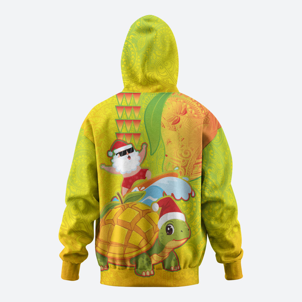 Hawaiian Mango Mele Kalikimaka Zip Hoodie Santa Claus Surfing with Turtle Mango Christmas