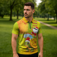 Hawaiian Mango Mele Kalikimaka Zipper Polo Shirt Santa Claus Surfing with Turtle Mango Christmas