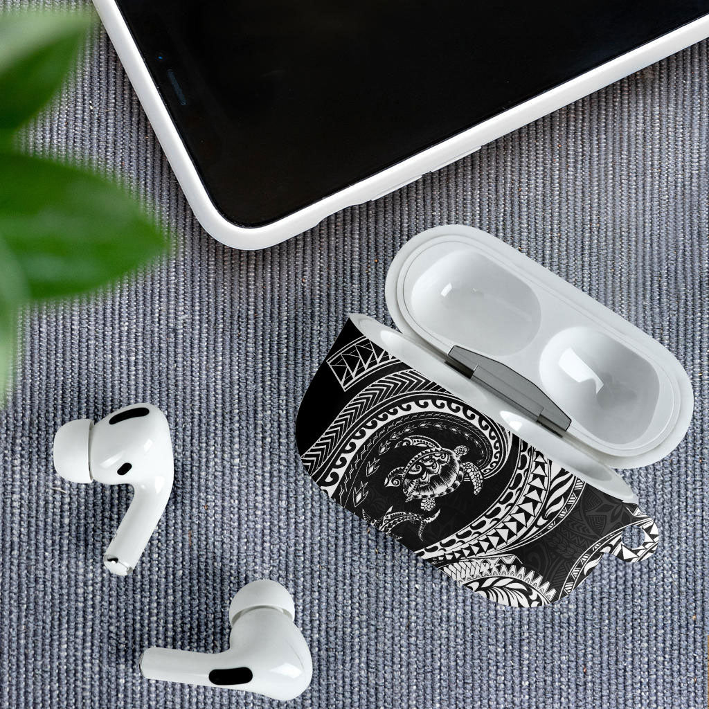 Hawaiian Turtle and Shark AirPods Case Kakau Tribal with Polynesian Pattern Black Color