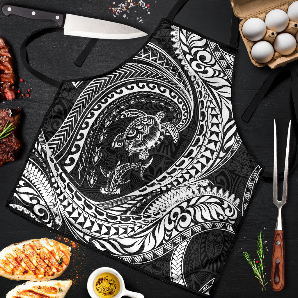 Hawaiian Turtle and Shark Apron Kakau Tribal with Polynesian Pattern Black Color