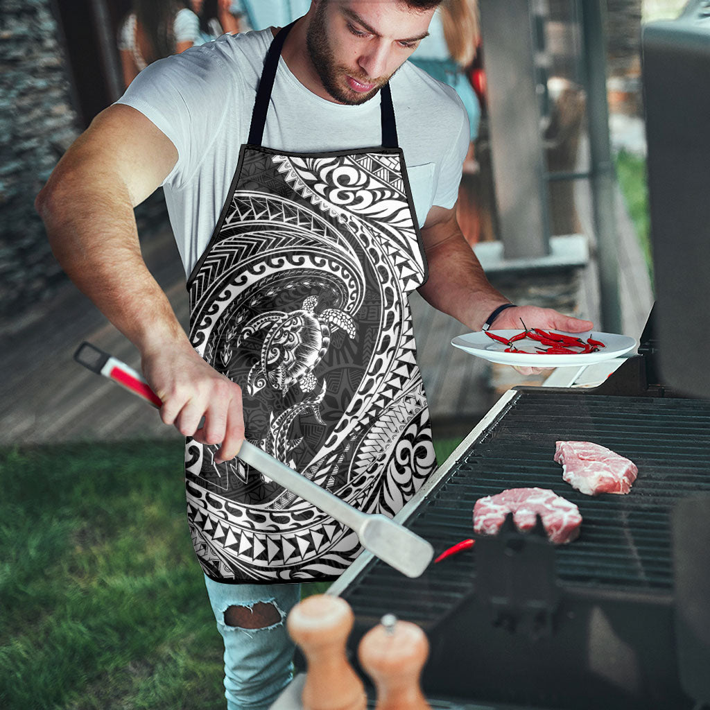 Hawaiian Turtle and Shark Apron Kakau Tribal with Polynesian Pattern Black Color