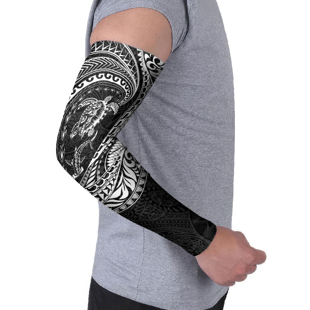 Hawaiian Turtle and Shark Arm Sleeves Kakau Tribal with Polynesian Pattern Black Color
