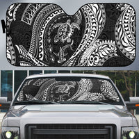 Hawaiian Turtle and Shark Auto Sun Shade Kakau Tribal with Polynesian Pattern Black Color