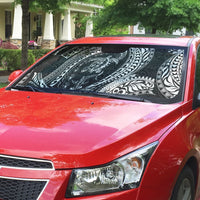 Hawaiian Turtle and Shark Auto Sun Shade Kakau Tribal with Polynesian Pattern Black Color