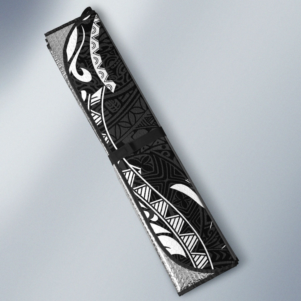 Hawaiian Turtle and Shark Auto Sun Shade Kakau Tribal with Polynesian Pattern Black Color