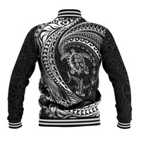 Hawaiian Turtle and Shark Baseball Jacket Kakau Tribal with Polynesian Pattern Black Color