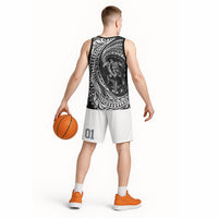 Hawaiian Turtle and Shark Basketball Jersey Kakau Tribal with Polynesian Pattern Black Color