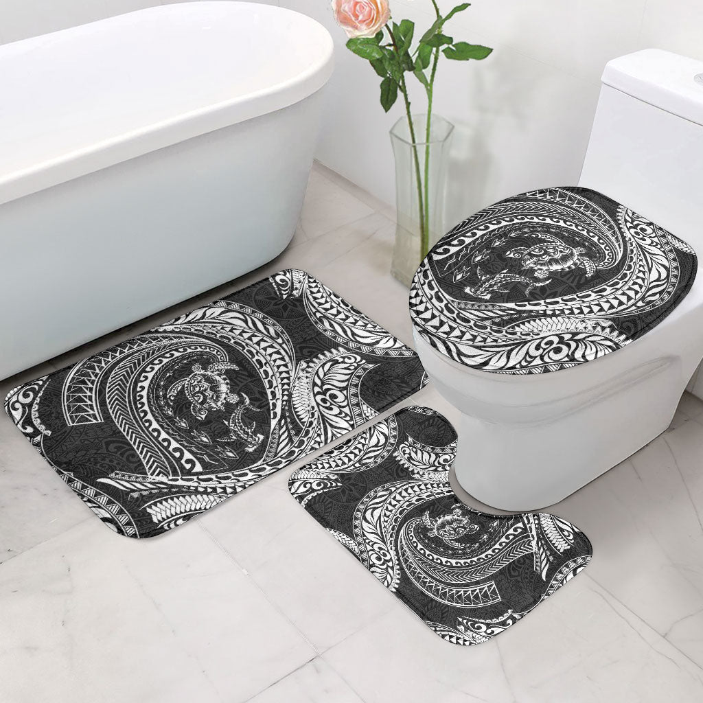 Hawaiian Turtle and Shark Bathroom Set Kakau Tribal with Polynesian Pattern Black Color