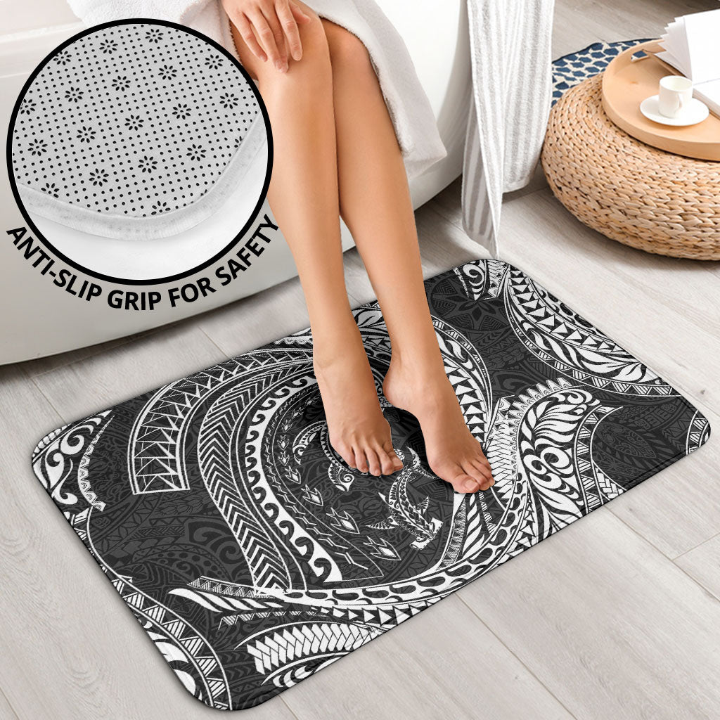 Hawaiian Turtle and Shark Bathroom Set Kakau Tribal with Polynesian Pattern Black Color