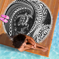 Hawaiian Turtle and Shark Beach Blanket Kakau Tribal with Polynesian Pattern Black Color