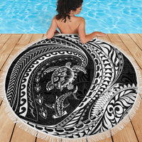 Hawaiian Turtle and Shark Beach Blanket Kakau Tribal with Polynesian Pattern Black Color