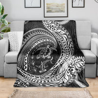 Hawaiian Turtle and Shark Blanket Kakau Tribal with Polynesian Pattern Black Color