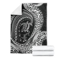 Hawaiian Turtle and Shark Blanket Kakau Tribal with Polynesian Pattern Black Color