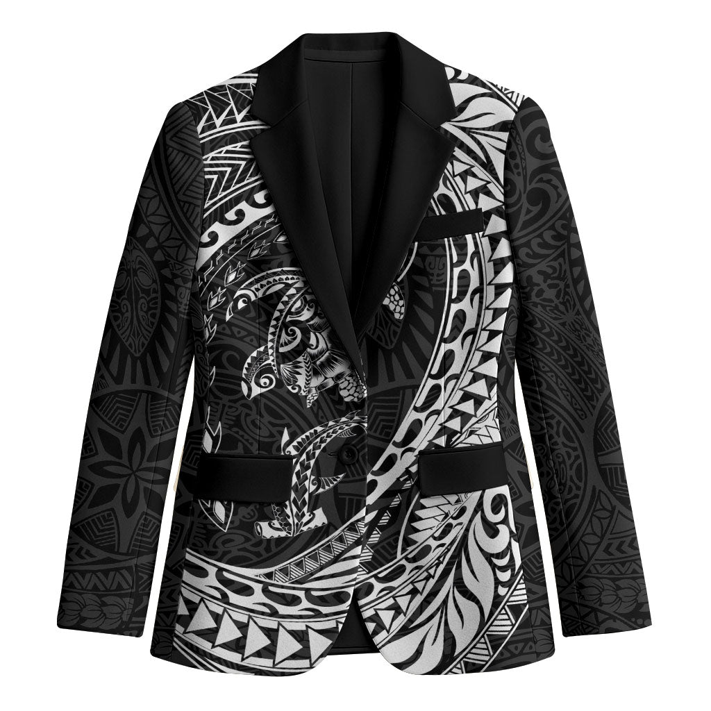 Hawaiian Turtle and Shark Blazer Kakau Tribal with Polynesian Pattern Black Color