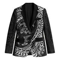 Hawaiian Turtle and Shark Blazer Kakau Tribal with Polynesian Pattern Black Color