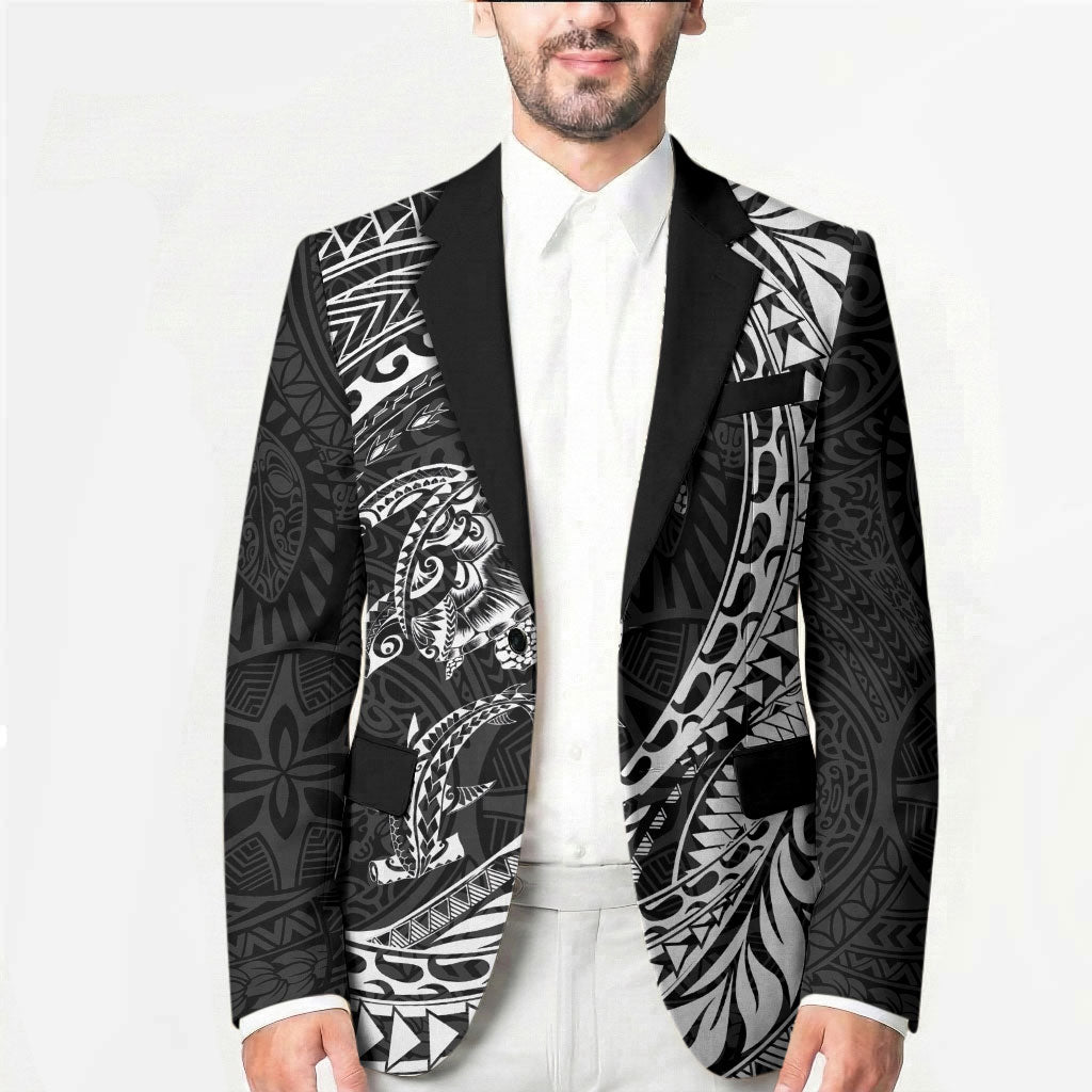 Hawaiian Turtle and Shark Blazer Kakau Tribal with Polynesian Pattern Black Color