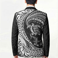 Hawaiian Turtle and Shark Blazer Kakau Tribal with Polynesian Pattern Black Color