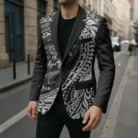 Hawaiian Turtle and Shark Blazer Kakau Tribal with Polynesian Pattern Black Color