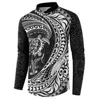 Hawaiian Turtle and Shark Button Sweatshirt Kakau Tribal with Polynesian Pattern Black Color