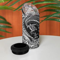 Hawaiian Turtle and Shark 4 in 1 Can Cooler Tumbler Kakau Tribal with Polynesian Pattern Black Color