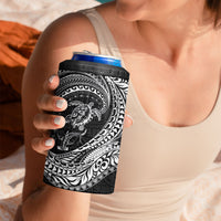 Hawaiian Turtle and Shark 4 in 1 Can Cooler Tumbler Kakau Tribal with Polynesian Pattern Black Color