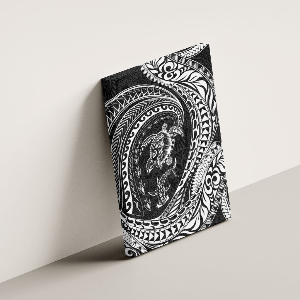 Hawaiian Turtle and Shark Canvas Wall Art Kakau Tribal with Polynesian Pattern Black Color
