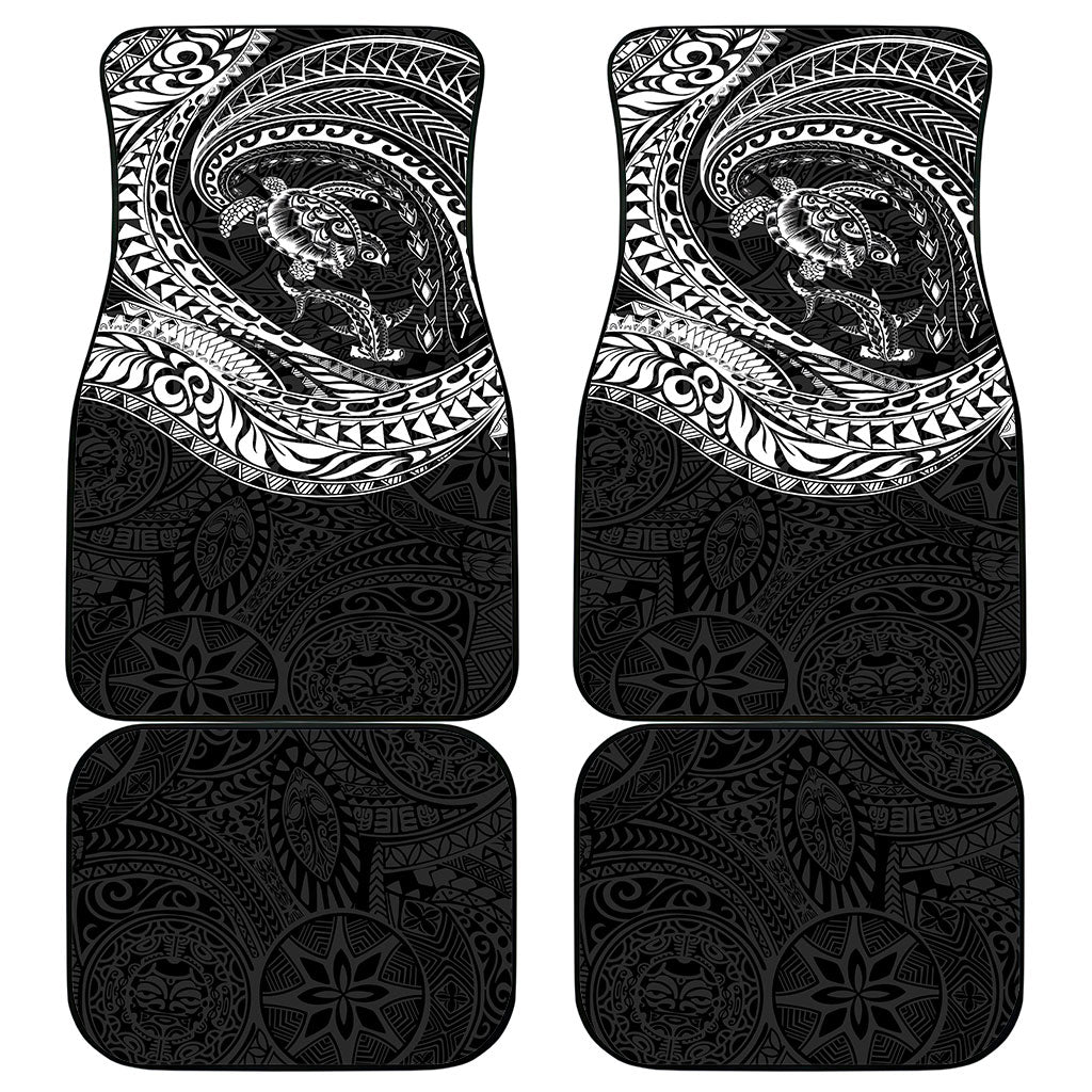 Hawaiian Turtle and Shark Car Mats Kakau Tribal with Polynesian Pattern Black Color